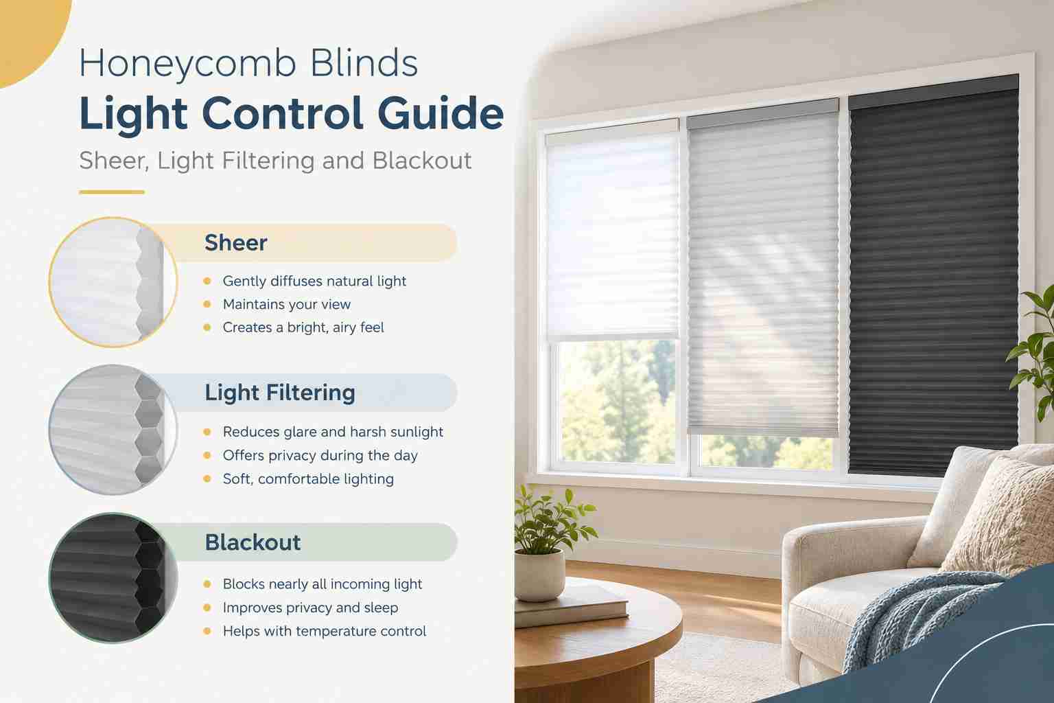 Honeycomb Blinds Light Control Guide: Sheer, Light-Filtering, and Blackout