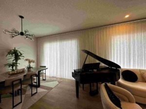 Vertical Sheers Near Piano in Calgary